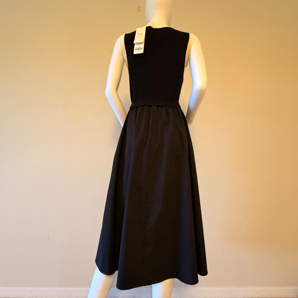 NWT Goelia Women's Black Knit Mixed Media Midi Dress Gold Buttons Sleeveless  S - Picture 5 of 11